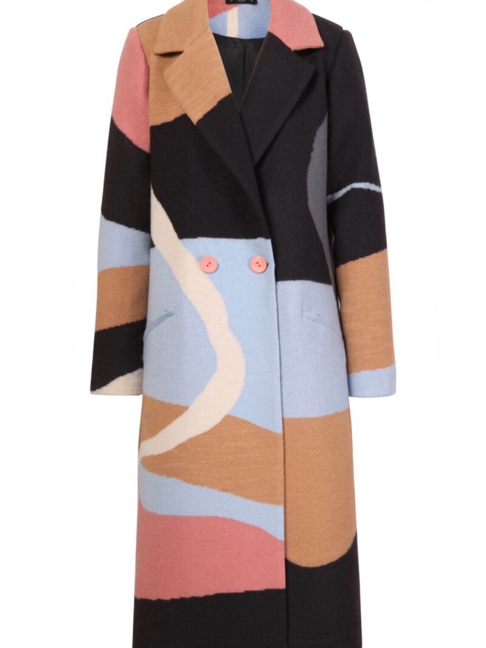 NWT IVKO Multicolor Abstract Pattern Wool Blend Pea Coat, size S/M